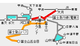 富士山五合目フリーきっぷ有効区間図