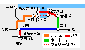 とやま1日乗り放題きっぷ中央エリア有効区間図