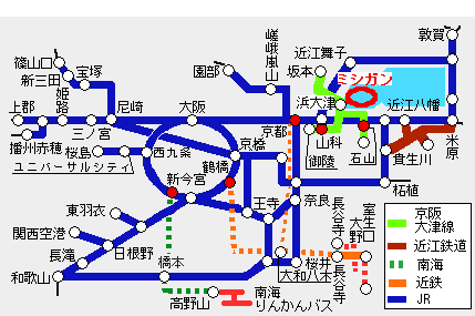 秋の関西1DAYパスフリーエリア図