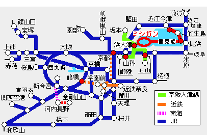 冬の関西ワンデイパス有効区間図