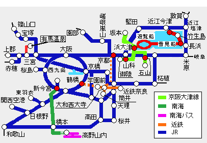 冬の関西ワンデーパス有効区間図