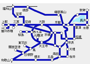 関西近郊休日ぶらり旅きっぷ有効区間図