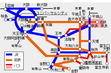 奈良大阪フリーきっぷフリーエリア図