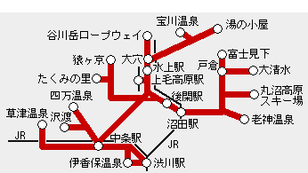 上州周遊湯切符フリーエリア図