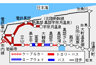 立山黒部アルペンきっぷ有効区間図