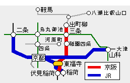 京都京阪ＪＲ西日本ＱＲパス有効区間図