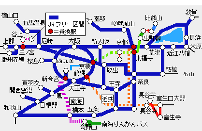 春の関西ワンデイパス有効区間図