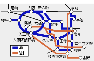 ワン関西奈良デジタル周遊フリーパス有効区間図