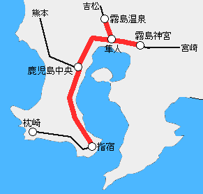 指宿霧島フリーきっぷ有効区間図