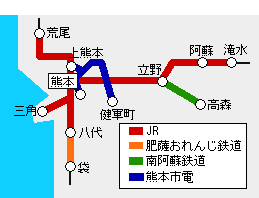 くまもっとのりものきっぷ有効区間図